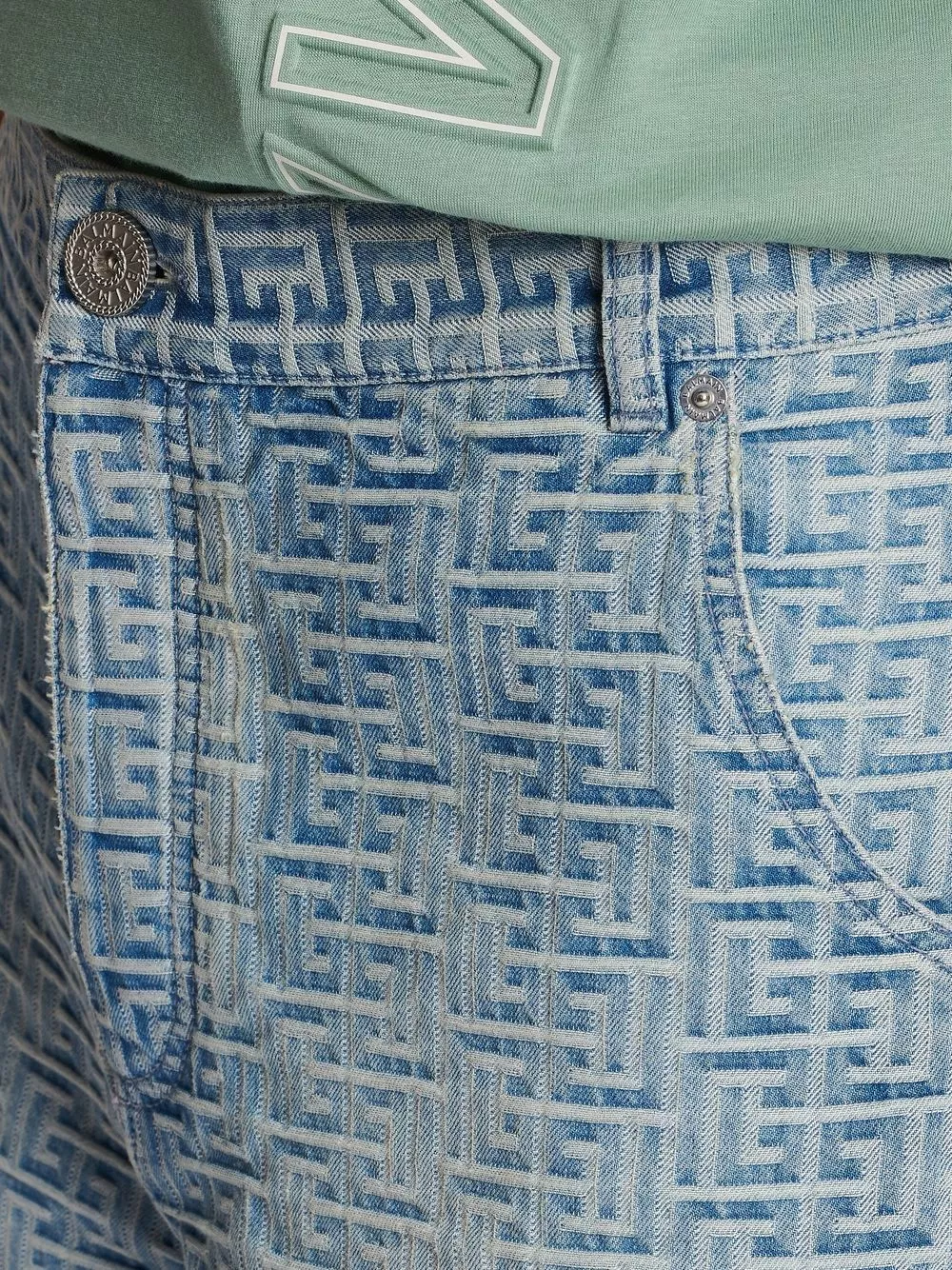 Affordable Balmain monogram print denim shorts Men 0114