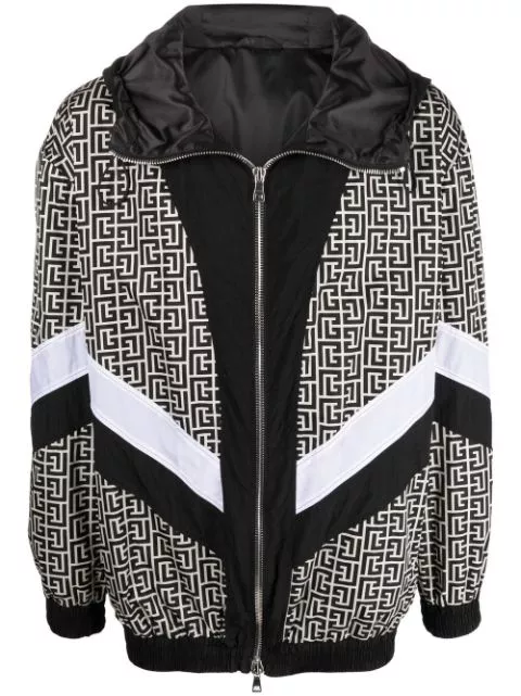 Balmain monogram-print hooded bomber jacket Men 0114