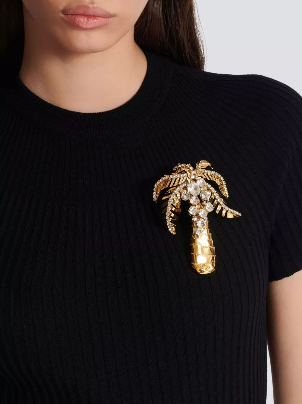 Affordable Balmain Palm Tree crystal-embellished brooch Women 0119