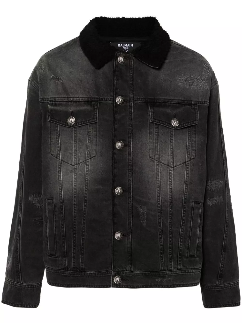 Affordable Balmain shearling-lining denim jacket Men 0114