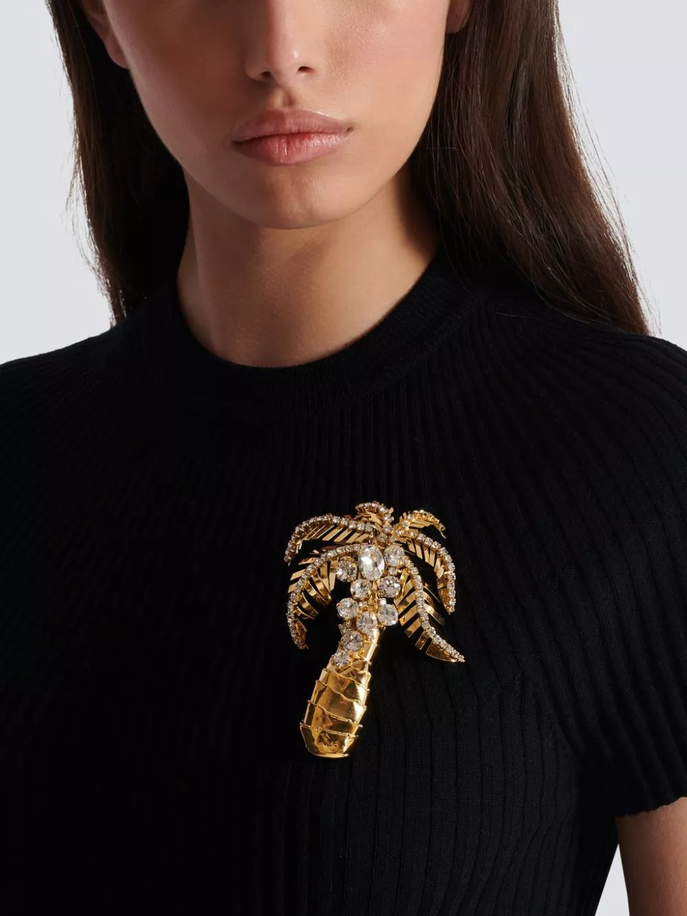 Affordable Balmain Palm Tree crystal-embellished brooch Women 0119