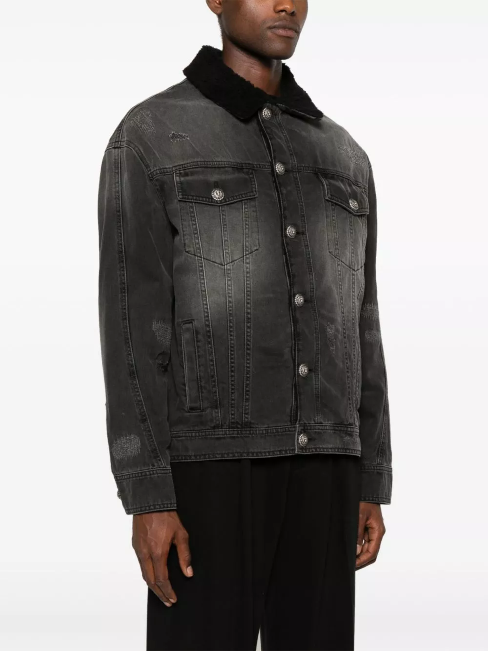 Affordable Balmain shearling-lining denim jacket Men 0114