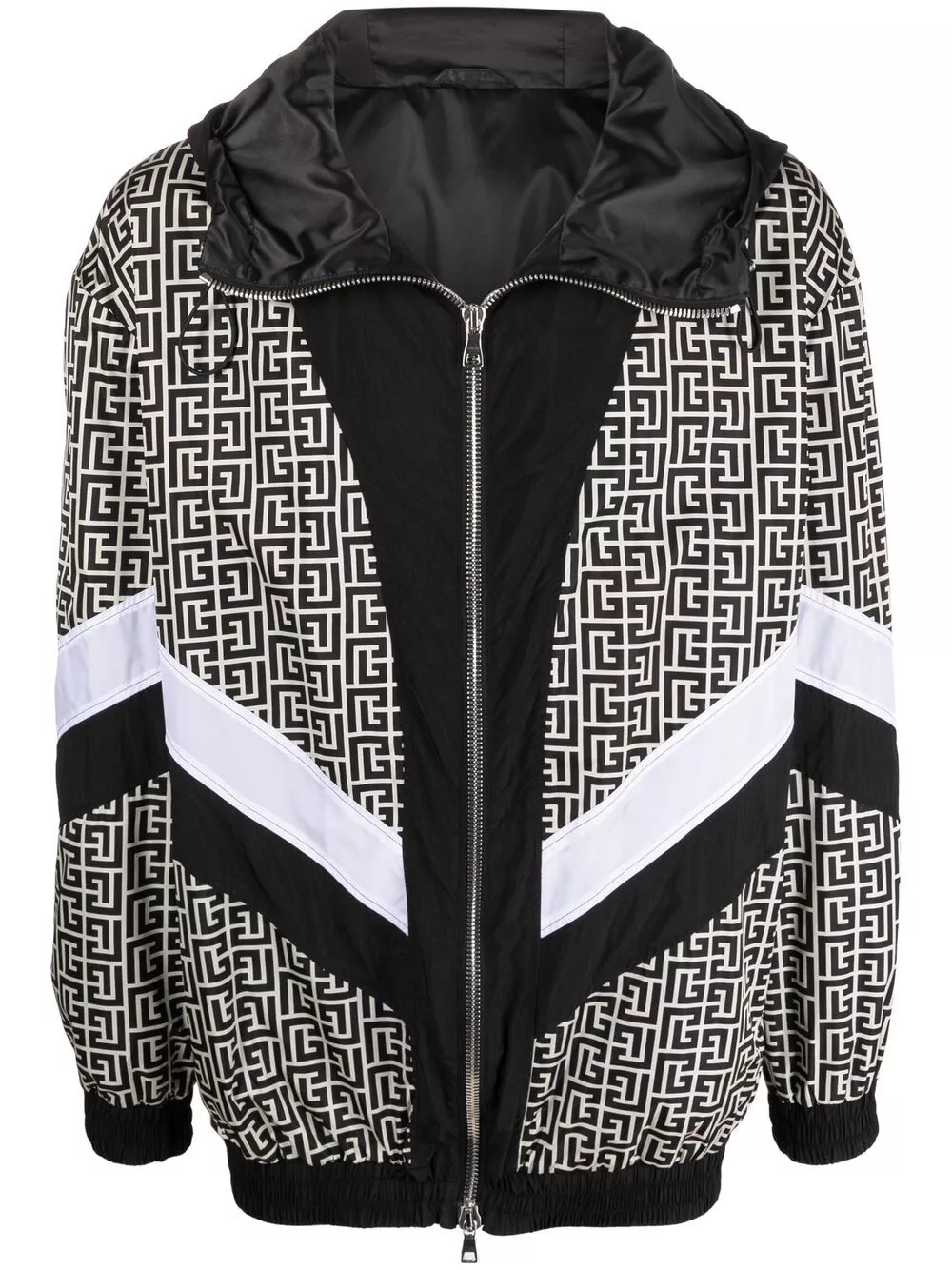 Cheap Balmain monogram-print hooded bomber jacket Men 0114