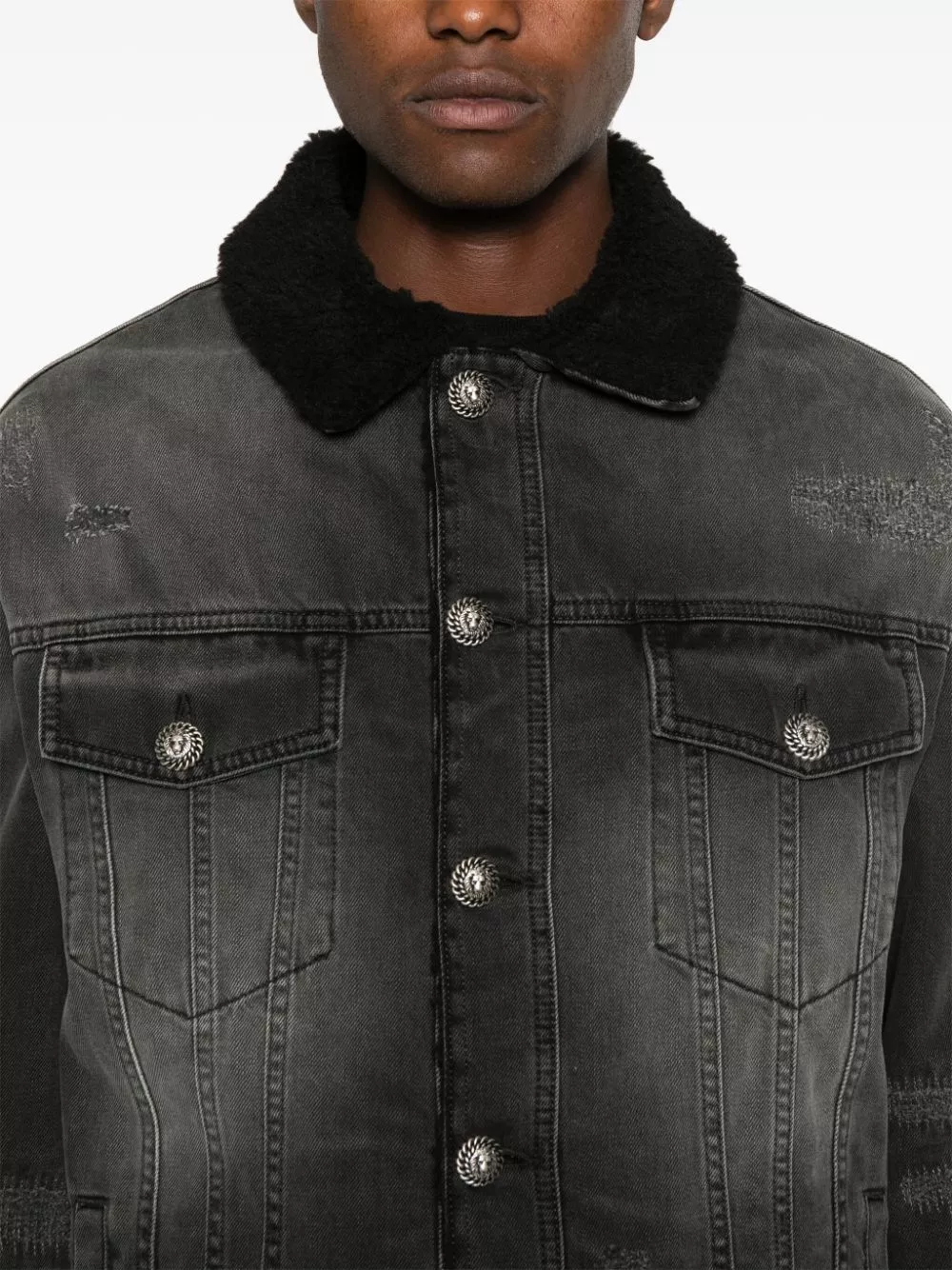 Affordable Balmain shearling-lining denim jacket Men 0114