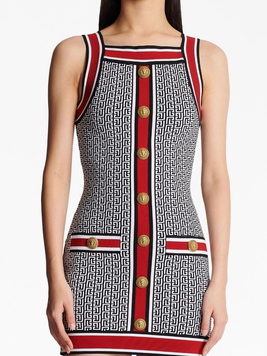 Affordable monogram Balmain button-embellished minidress Women 0223