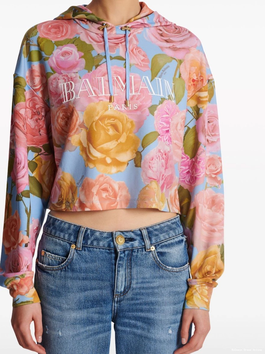 Cheap Women hoodie Balmain cropped floral-print 0212