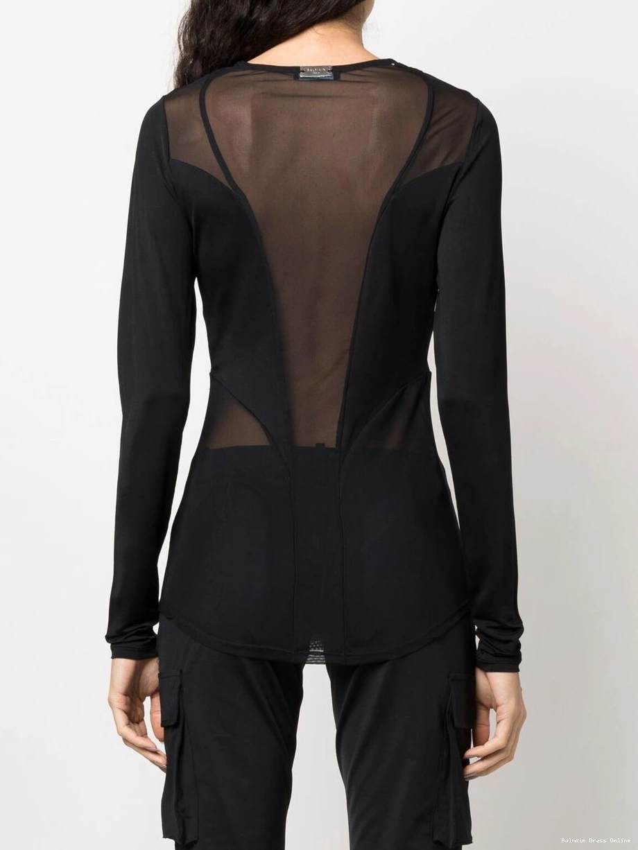 Affordable top Balmain Women semi-sheer panelled 0212