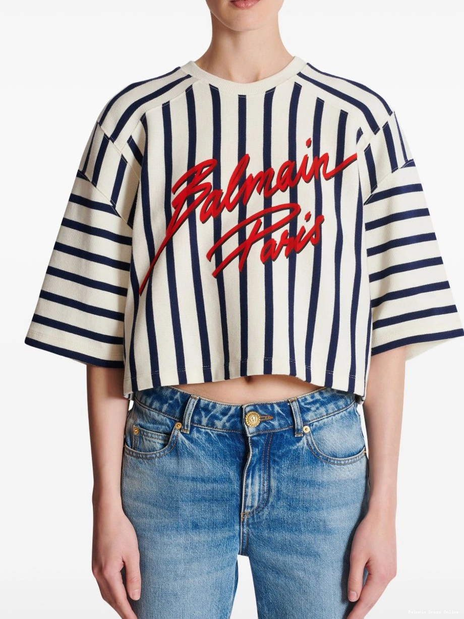 Cheap T-shirt Women striped baseball Balmain 0211