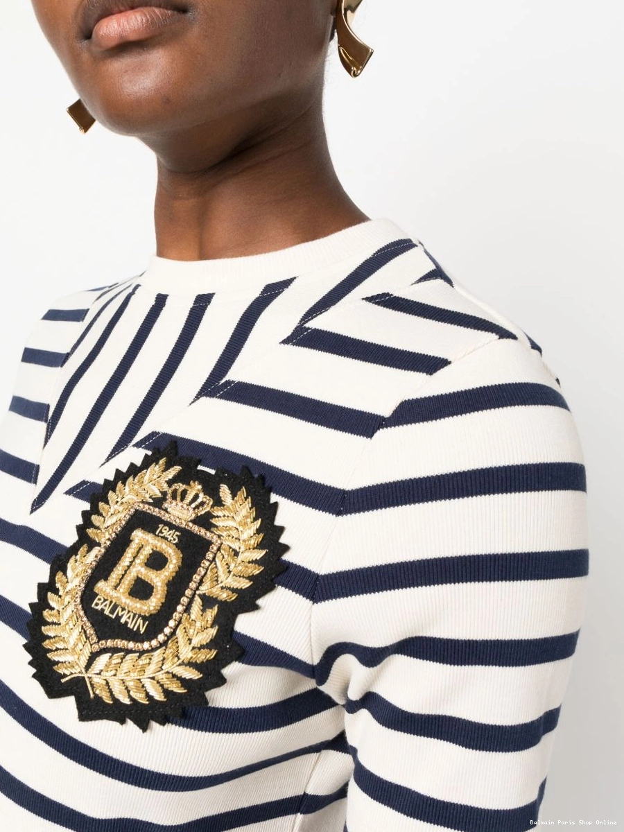 Cheap striped logo-patch T-shirt Balmain ribbed-knit Women 0224