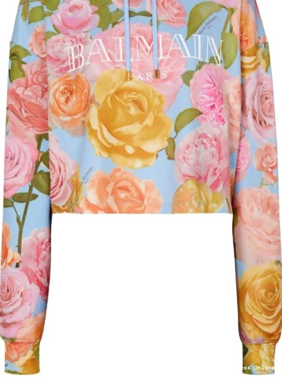 Cheap Women hoodie Balmain cropped floral-print 0212