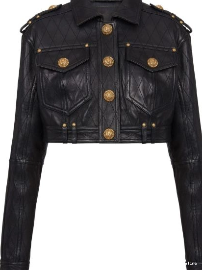 Affordable cropped Balmain leather jacket Women quilted 0224