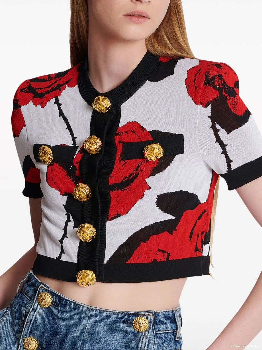 Affordable floral-jacquard Balmain cardigan Women cropped 0215