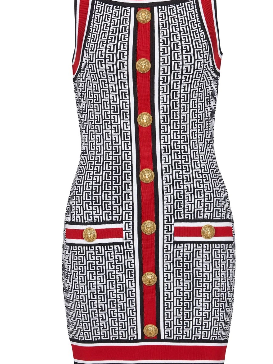 Affordable monogram Balmain button-embellished minidress Women 0223