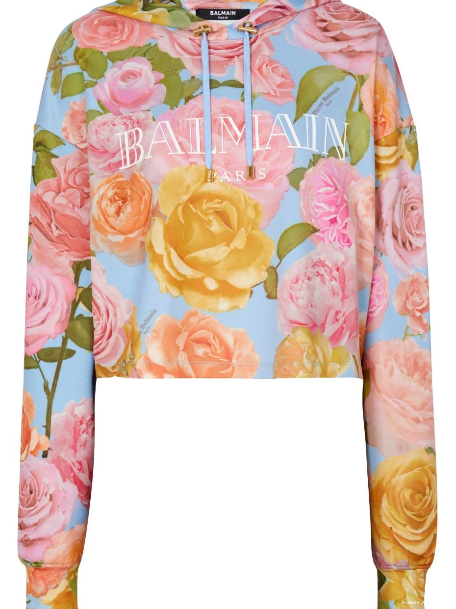 Cheap Women hoodie Balmain cropped floral-print 0212