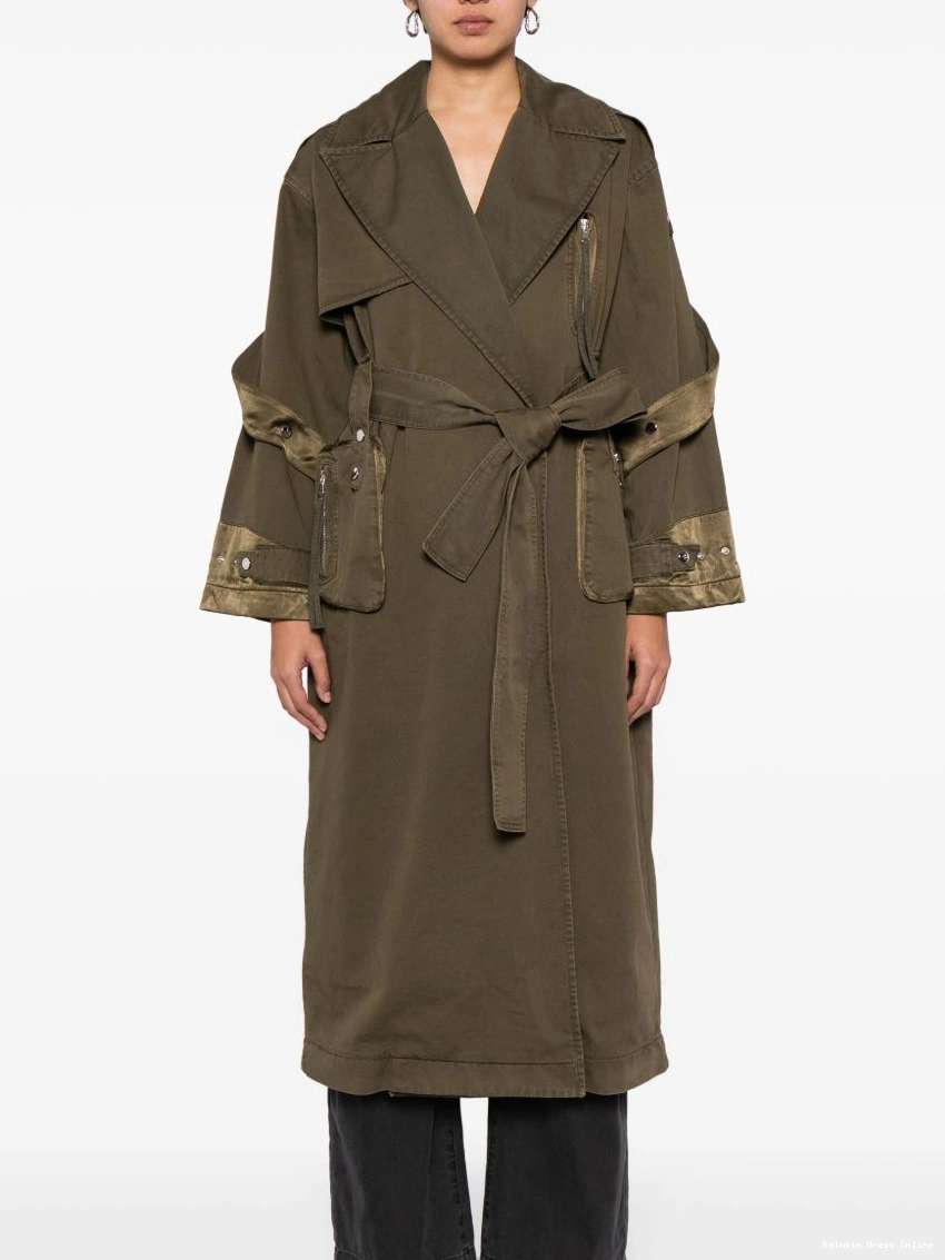 Affordable Women cotton Balmain coat belted trench 0223