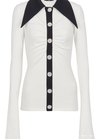 Affordable rhinestone-button long-sleeve Balmain Women shirt 0219