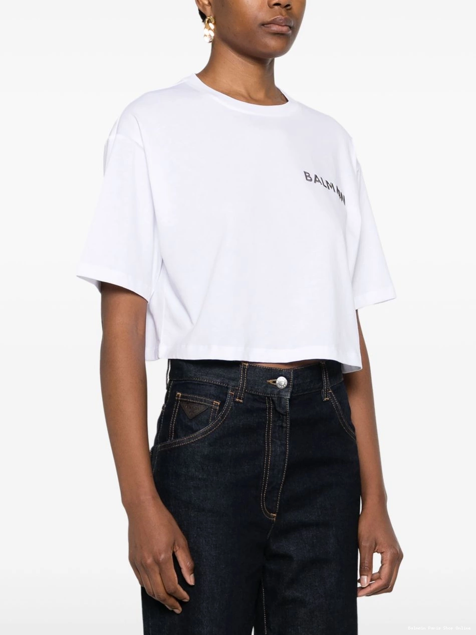 Cheap Women cropped logo-applique T-shirt Balmain 0219