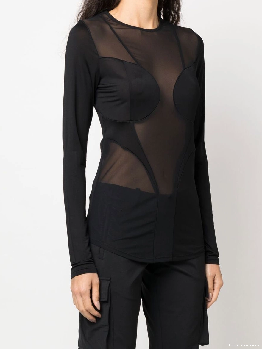 Affordable top Balmain Women semi-sheer panelled 0212