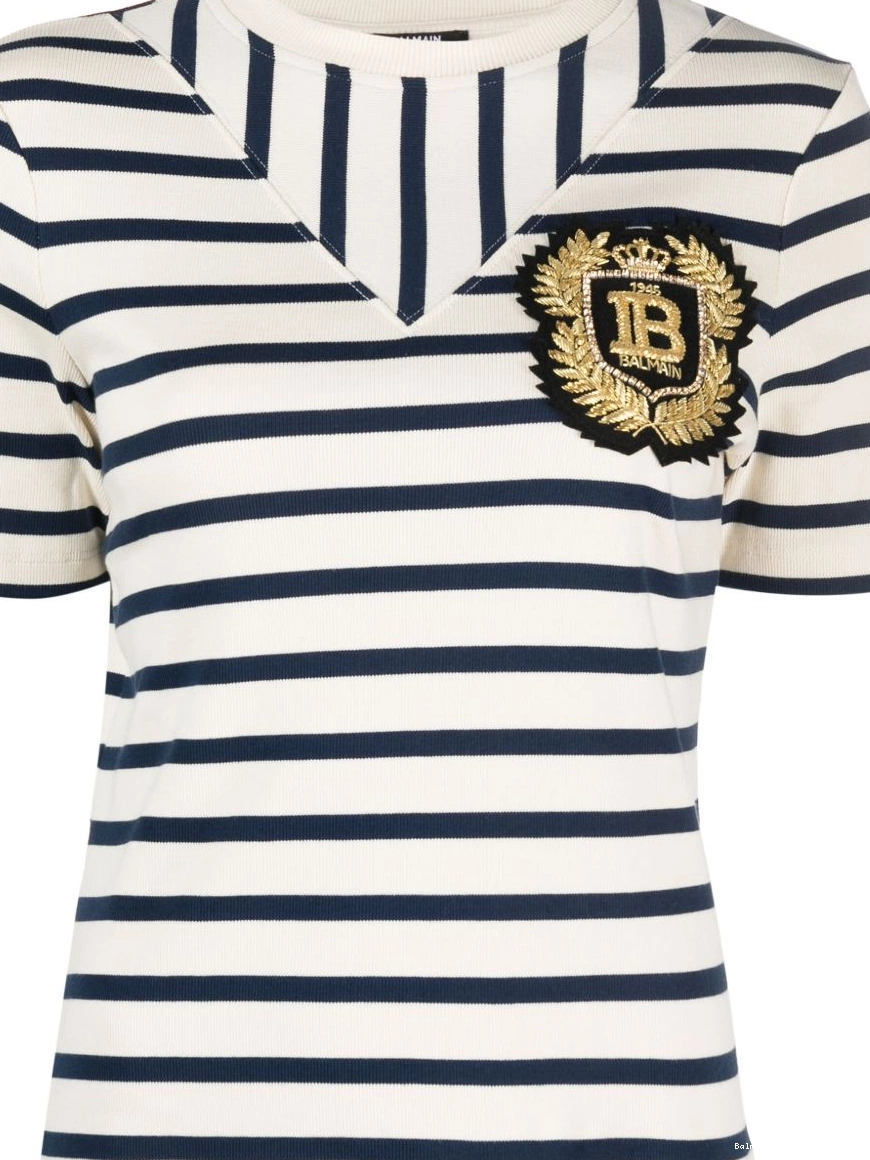 Cheap striped logo-patch T-shirt Balmain ribbed-knit Women 0224