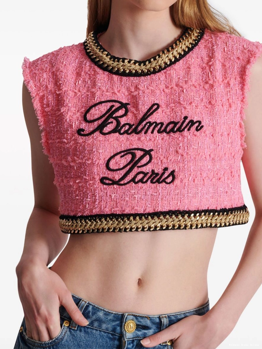 Cheap tweed crop logo-embroidered Women top Balmain 0217