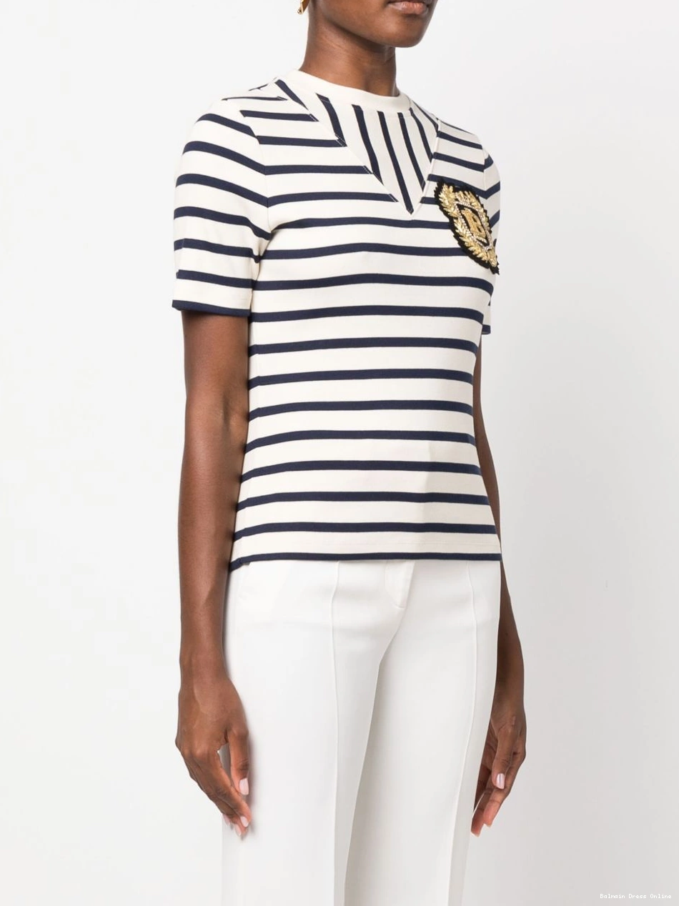 Cheap logo-patch Balmain striped Women ribbed-knit T-shirt 0214