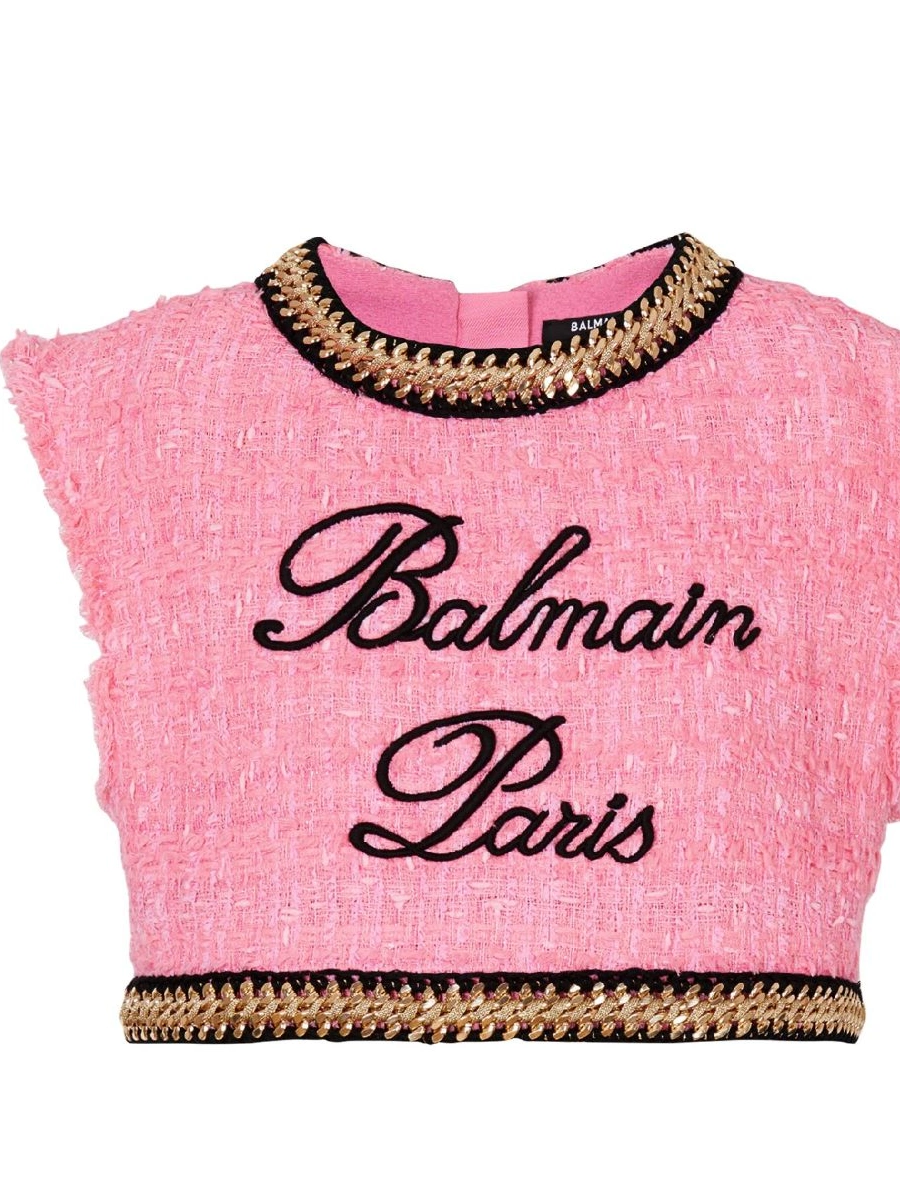 Cheap tweed crop logo-embroidered Women top Balmain 0217