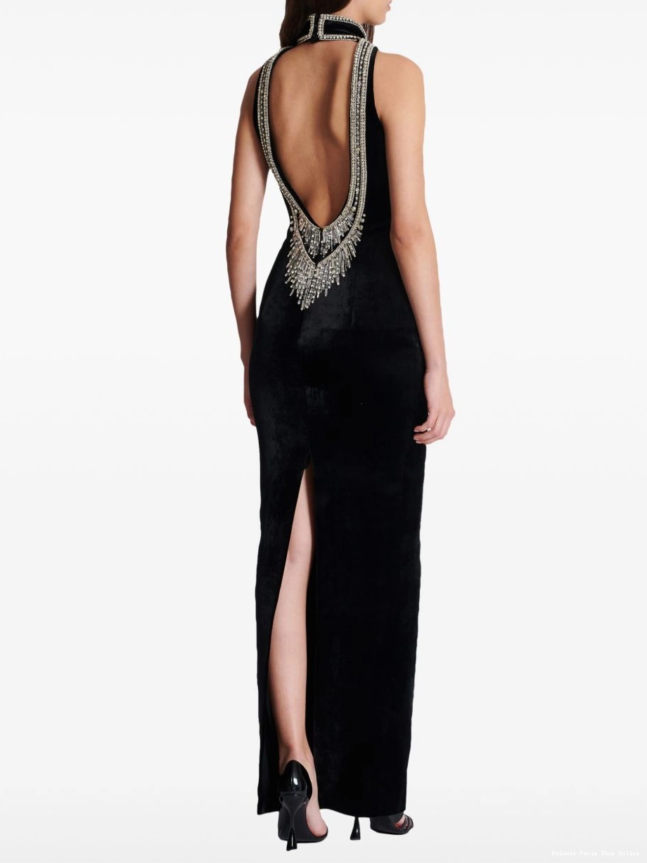 Affordable gown crystal-embellished Balmain velvet Women 0222