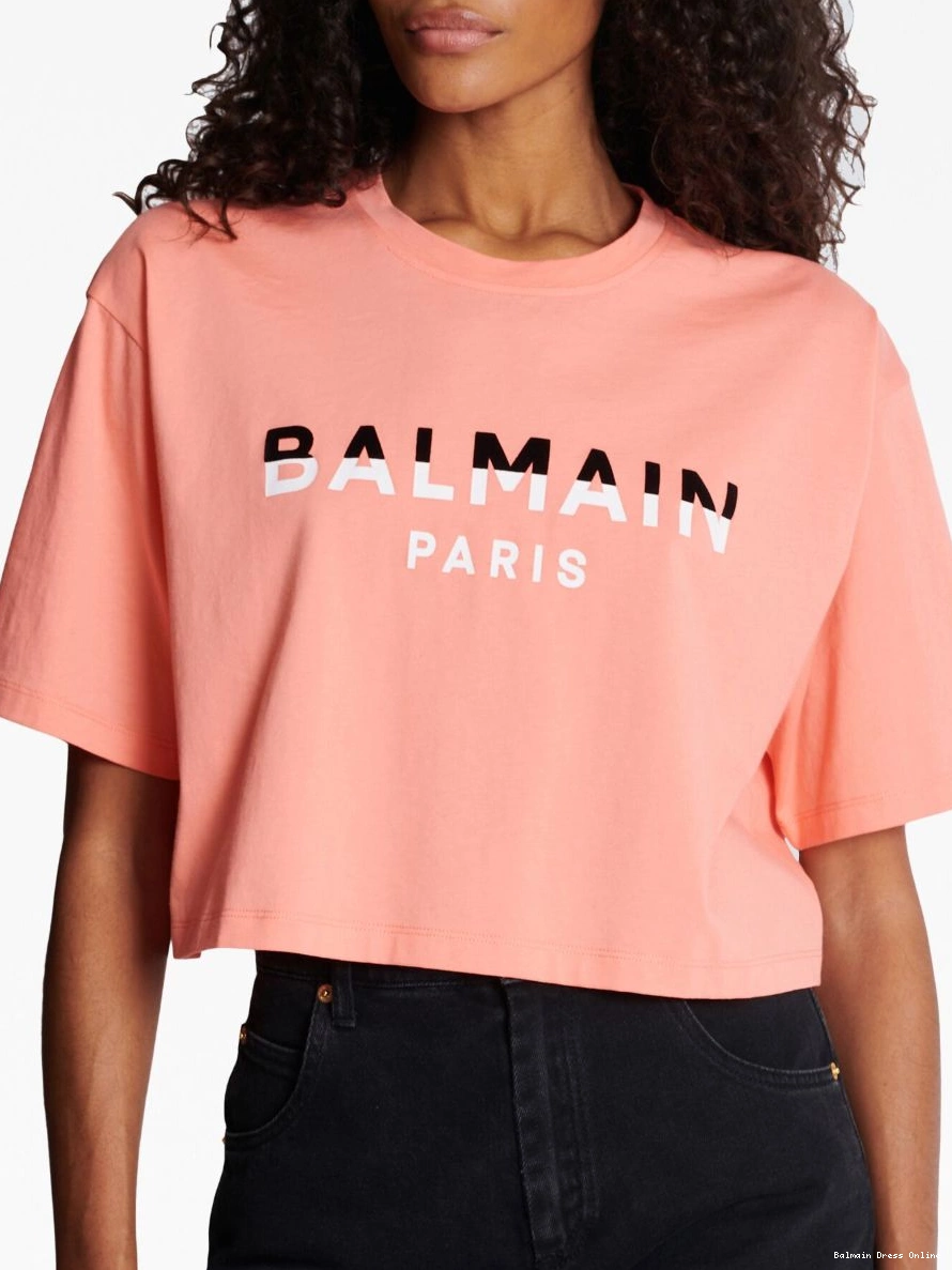 Cheap cropped flocked-logo T-shirt Balmain Women 0223