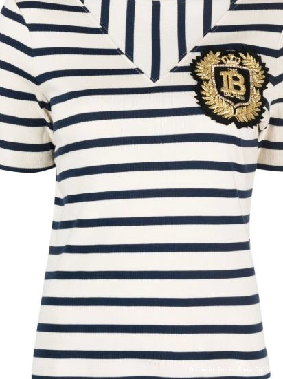 Cheap striped logo-patch T-shirt Balmain ribbed-knit Women 0224