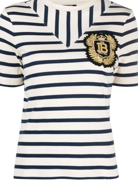 Cheap logo-patch Balmain striped Women ribbed-knit T-shirt 0214