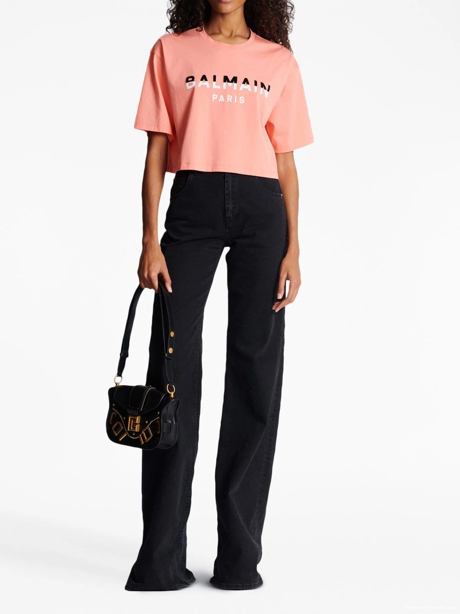 Cheap cropped flocked-logo T-shirt Balmain Women 0223