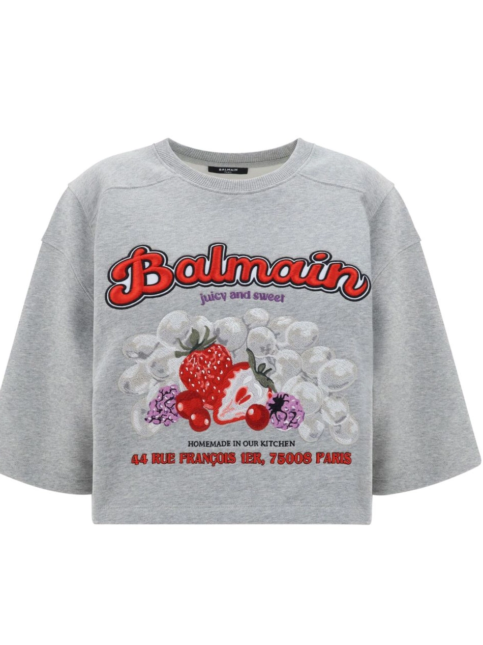 Affordable cropped fruit-print Balmain T-shirt fleece Women 0216