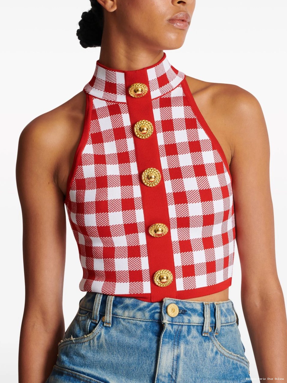 Cheap crop check-pattern Women top 5-Button Balmain 0208