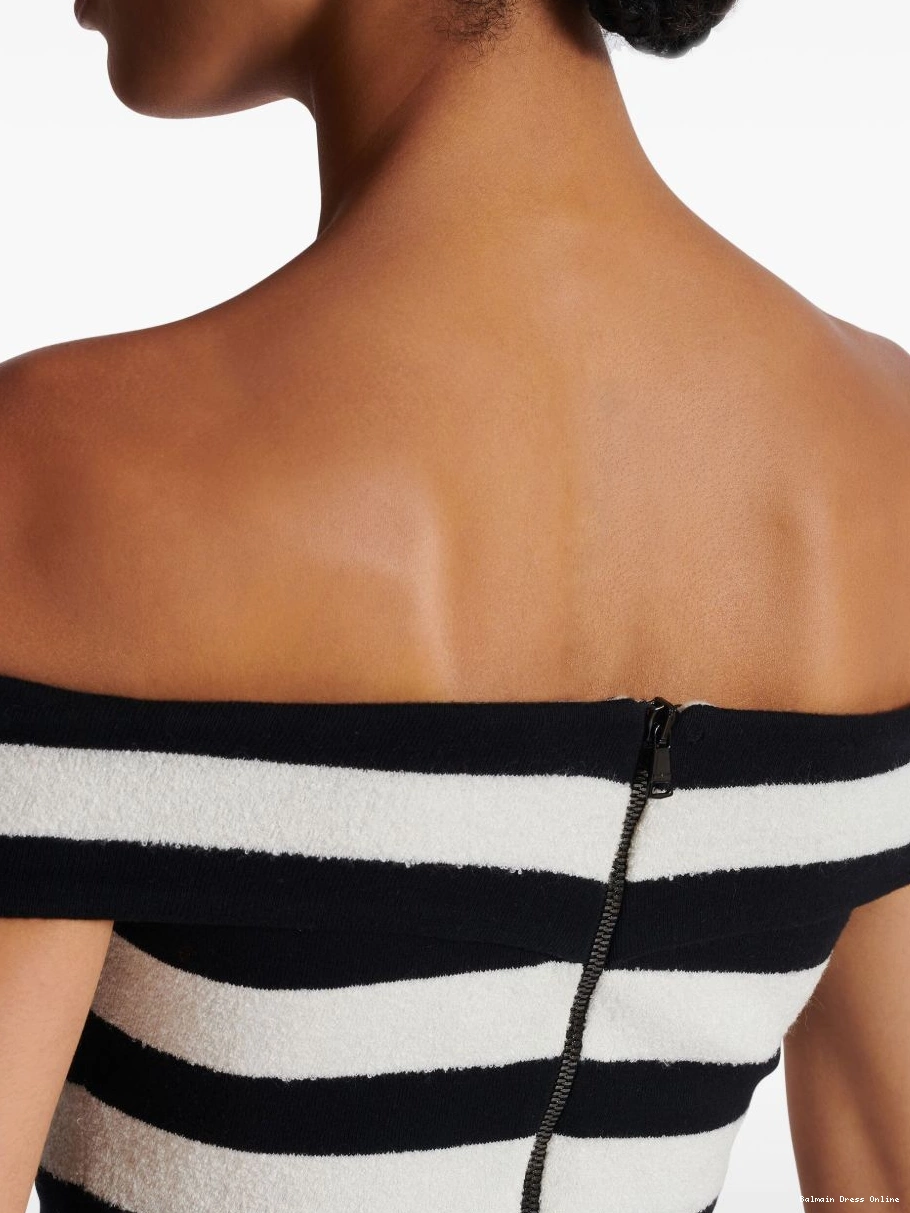 Affordable top off-shoulder Women Balmain striped 0217