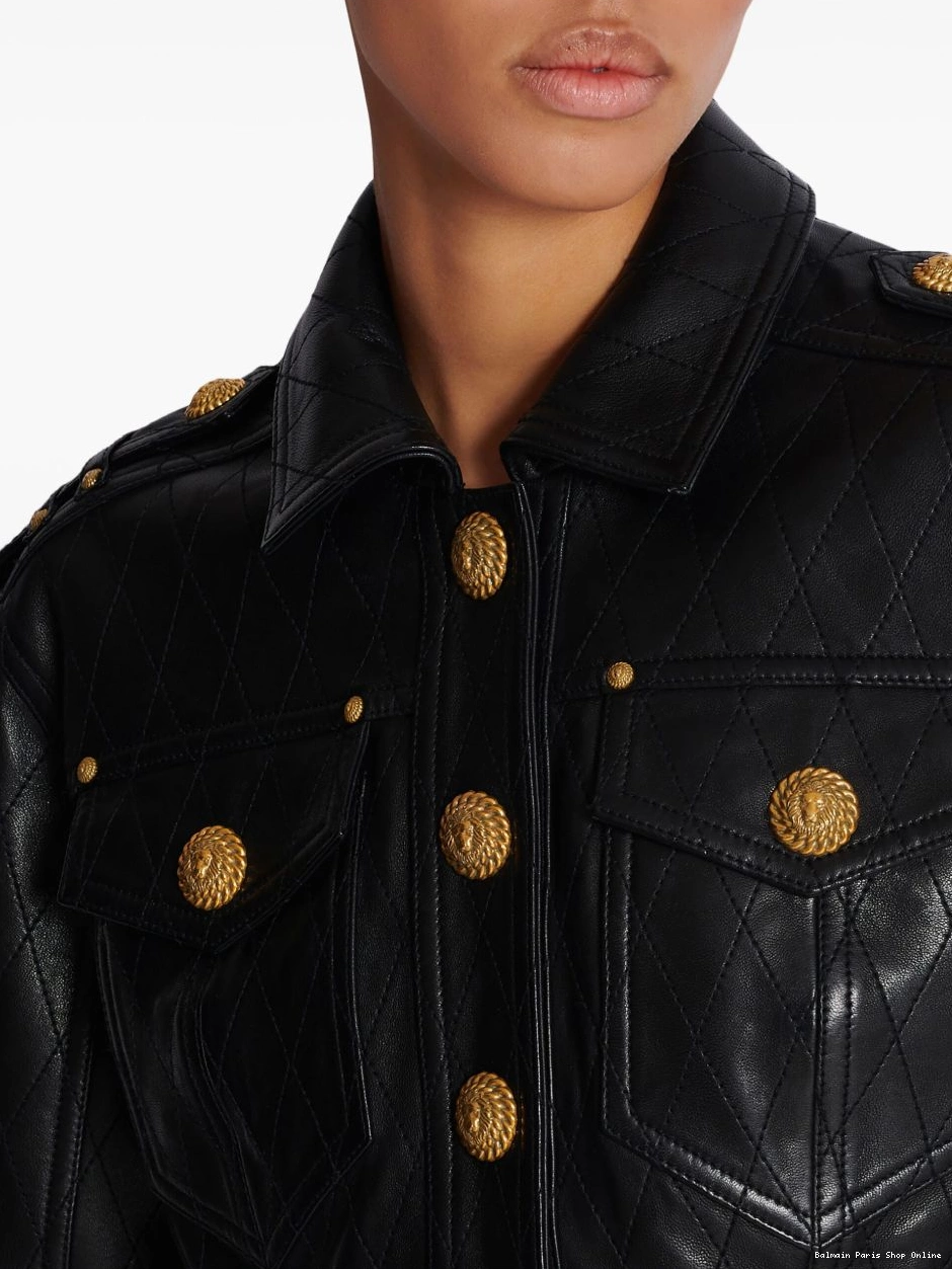 Affordable cropped Balmain leather jacket Women quilted 0224