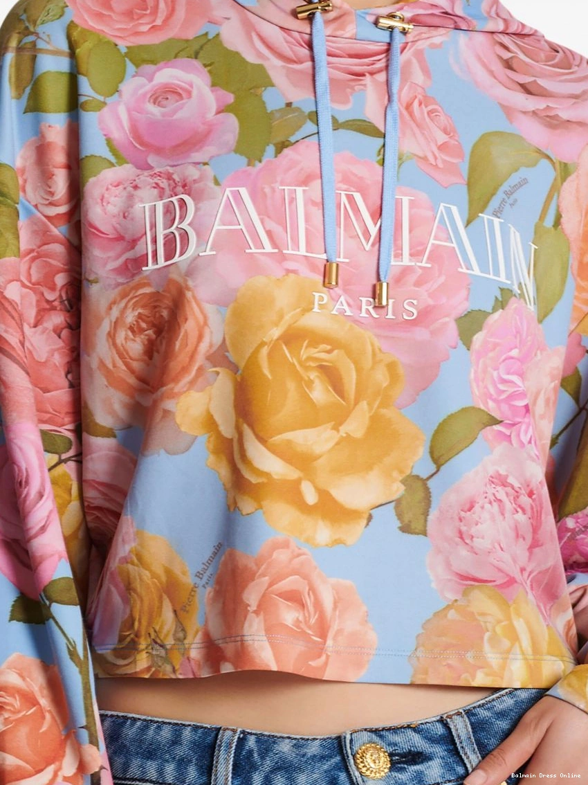 Cheap Women hoodie Balmain cropped floral-print 0212