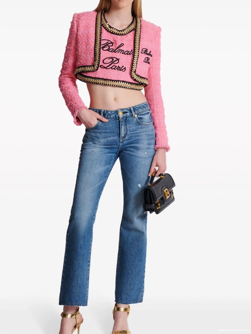 Cheap tweed crop logo-embroidered Women top Balmain 0217