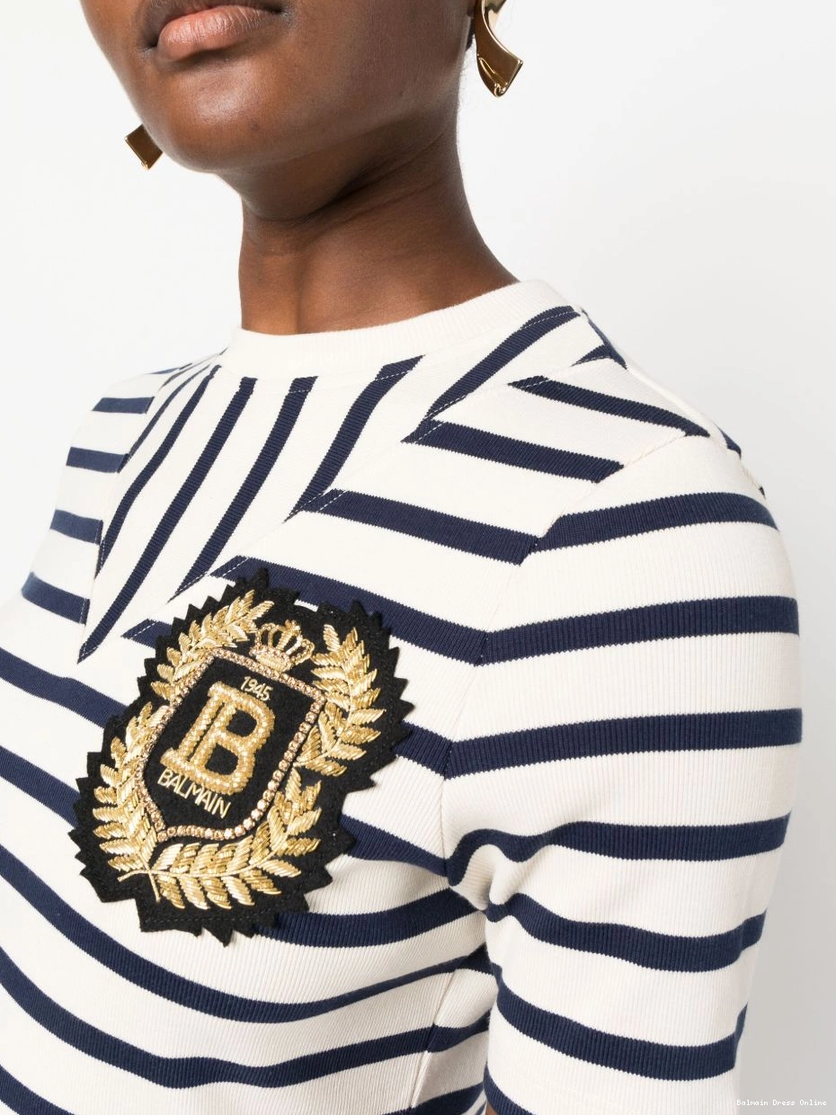 Cheap logo-patch Balmain striped Women ribbed-knit T-shirt 0214