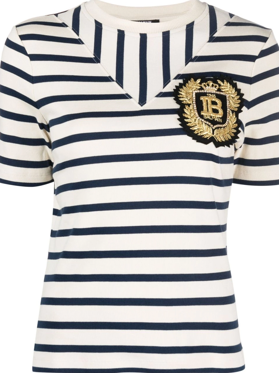 Cheap logo-patch Balmain striped Women ribbed-knit T-shirt 0214