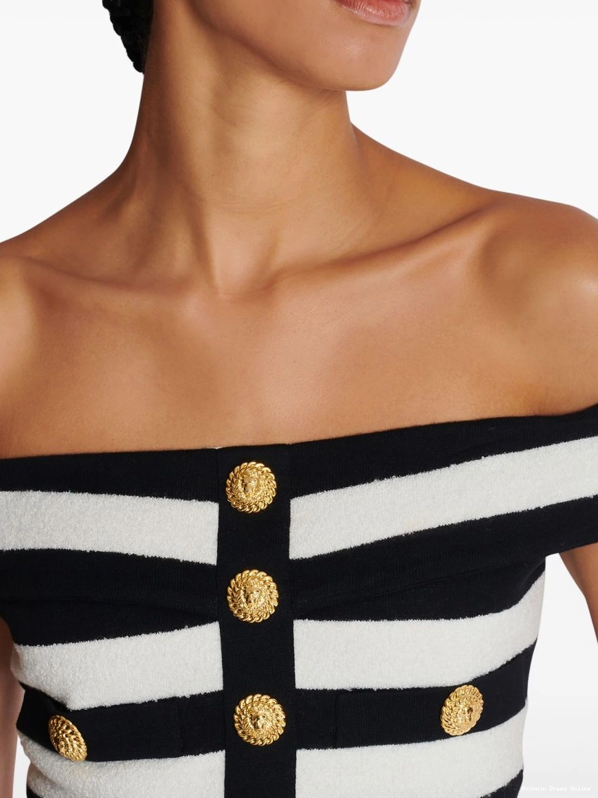 Affordable top off-shoulder Women Balmain striped 0217