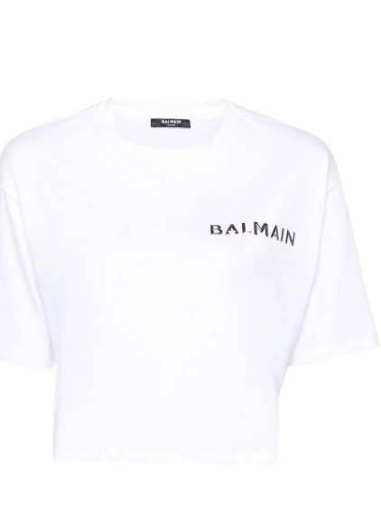 Cheap Women cropped logo-applique T-shirt Balmain 0219