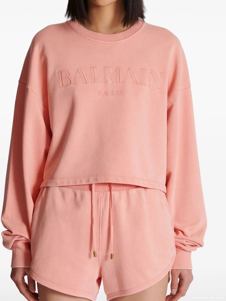 Affordable Women cotton Balmain sweatshirt logo-embroidered 0223