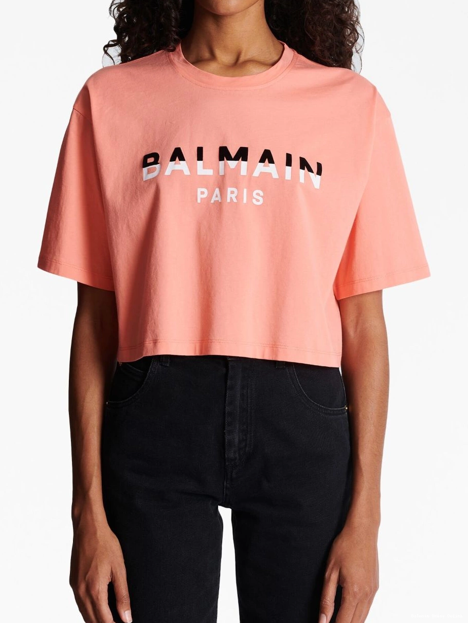 Cheap cropped flocked-logo T-shirt Balmain Women 0223