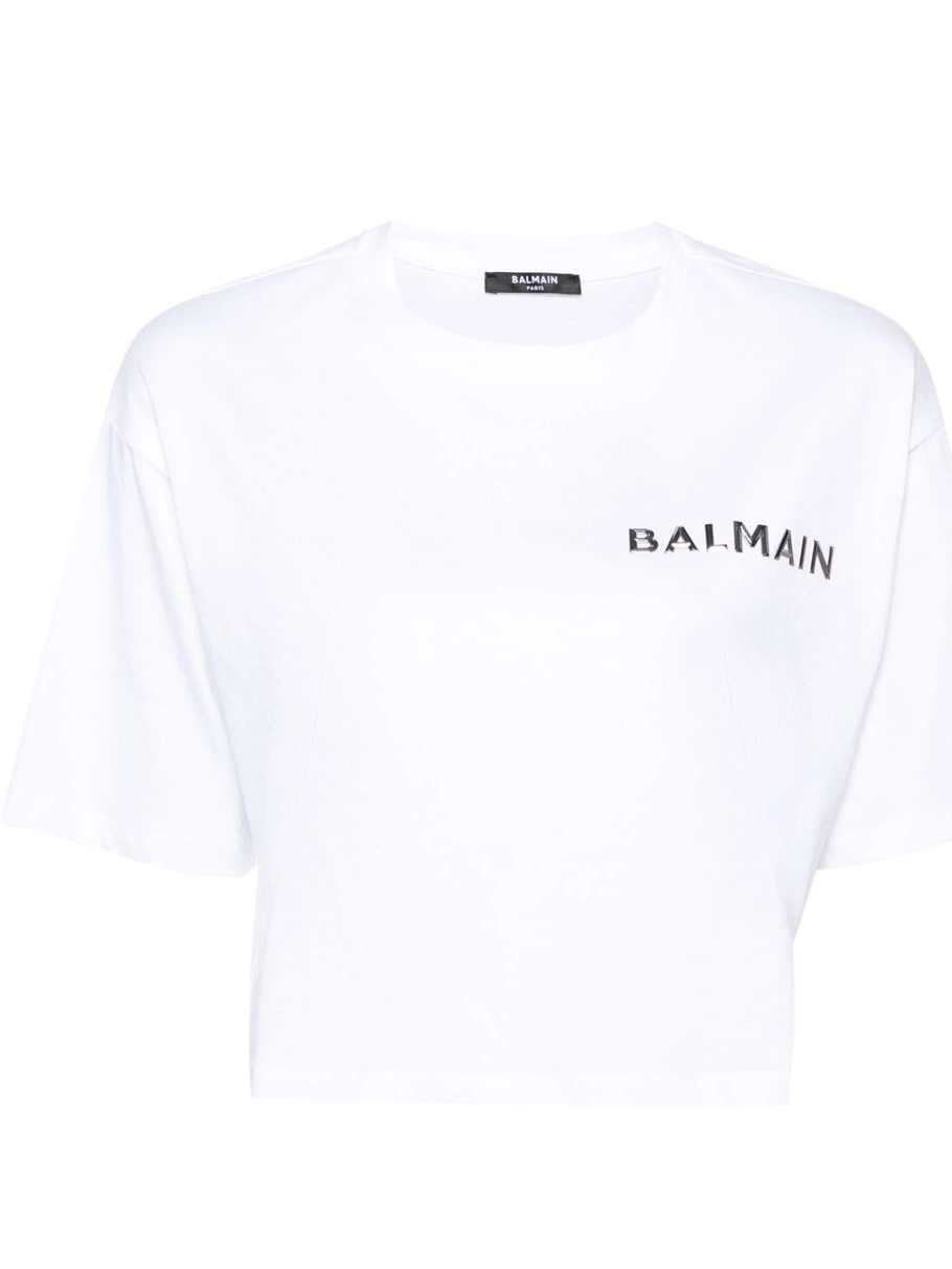 Cheap Women cropped logo-applique T-shirt Balmain 0219