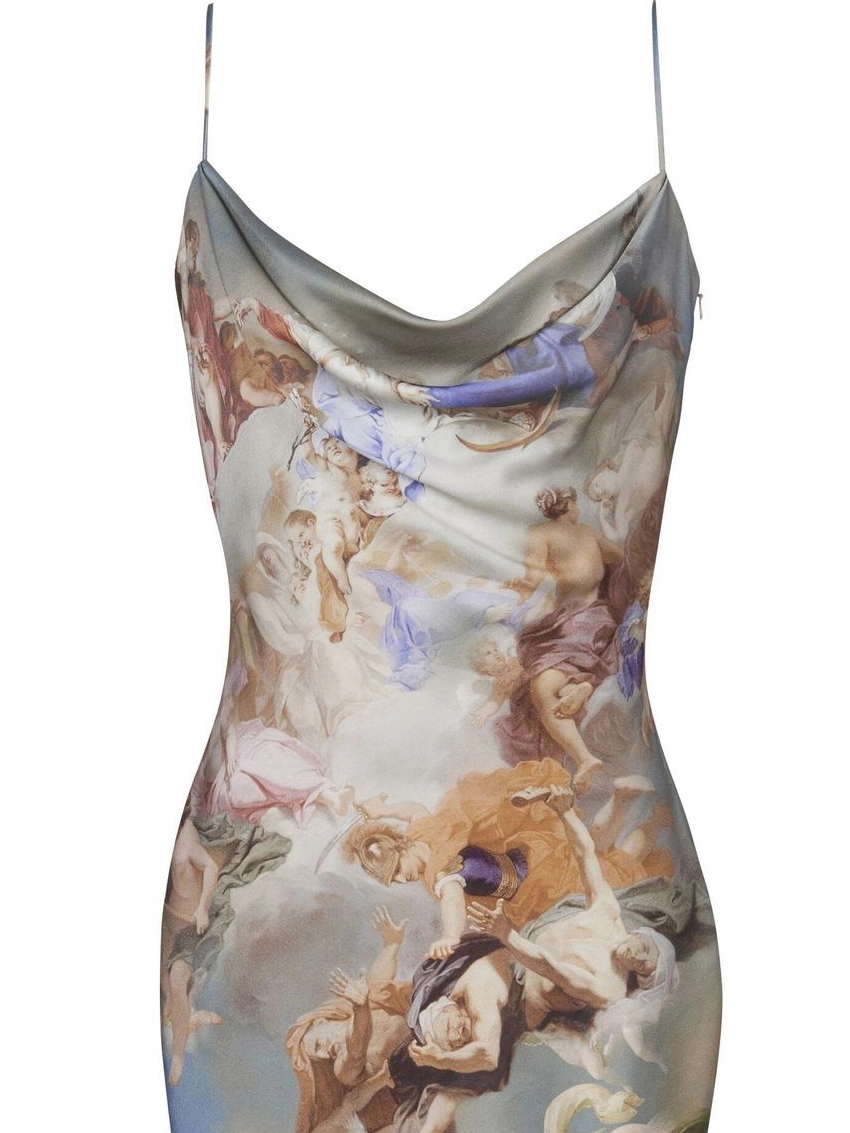 Affordable Women Balmain Sky-print cowl-neck minidress 0220