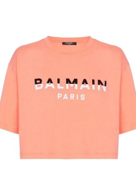 Cheap cropped flocked-logo T-shirt Balmain Women 0223