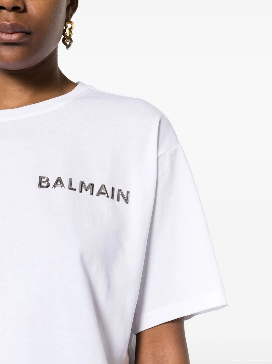 Cheap Women cropped logo-applique T-shirt Balmain 0219