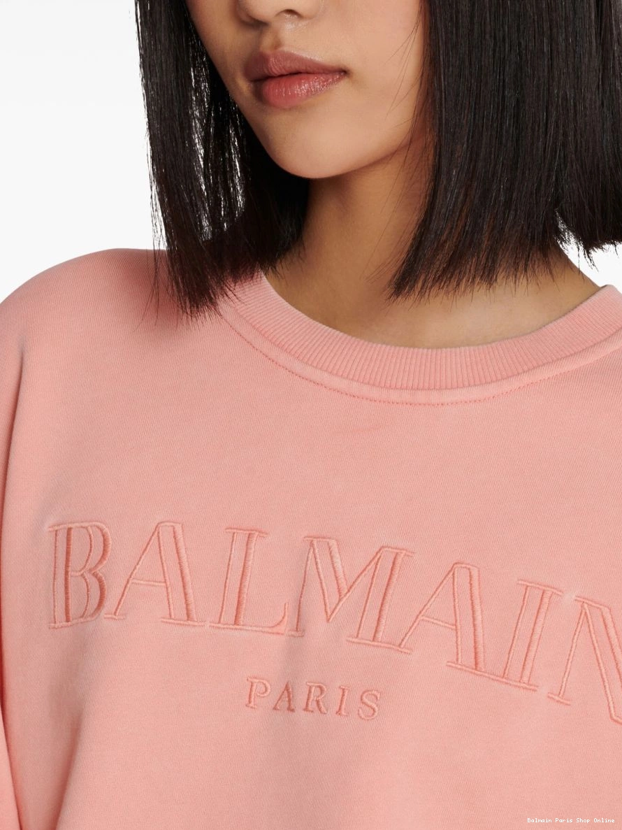 Affordable Women cotton Balmain sweatshirt logo-embroidered 0223