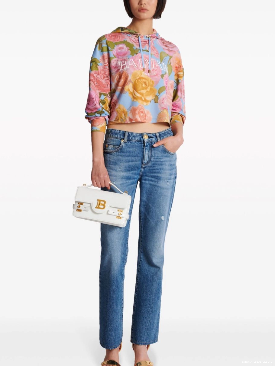 Cheap Women hoodie Balmain cropped floral-print 0212