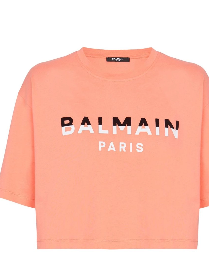 Cheap cropped flocked-logo T-shirt Balmain Women 0223